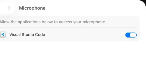 macOS System Settings showing the Microphone permission panel